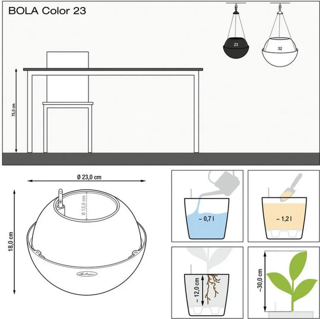 Lechuza Bola Color 23 Plantenbak - 23cm - Wit - afbeelding 3 van 6