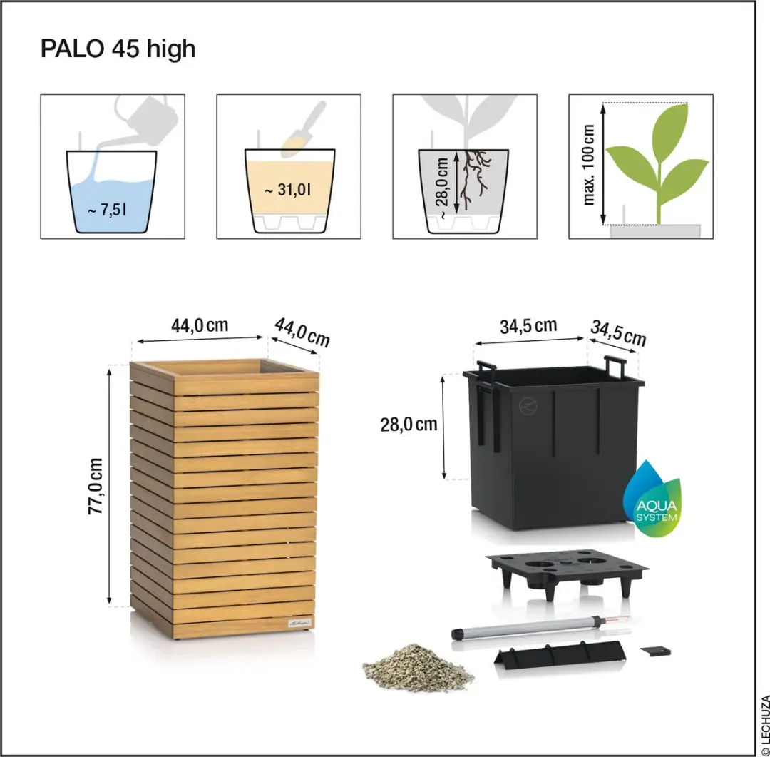 Lechuza PALO Plantenbak 31 l - Eucalyptus Hout - afbeelding 4 van 6