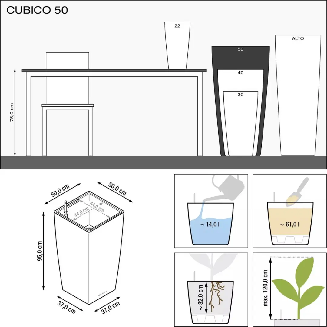 Lechuza Cubico Premium 50 Plantenbak - 61 l - Wit Hoogglans - afbeelding 2 van 6