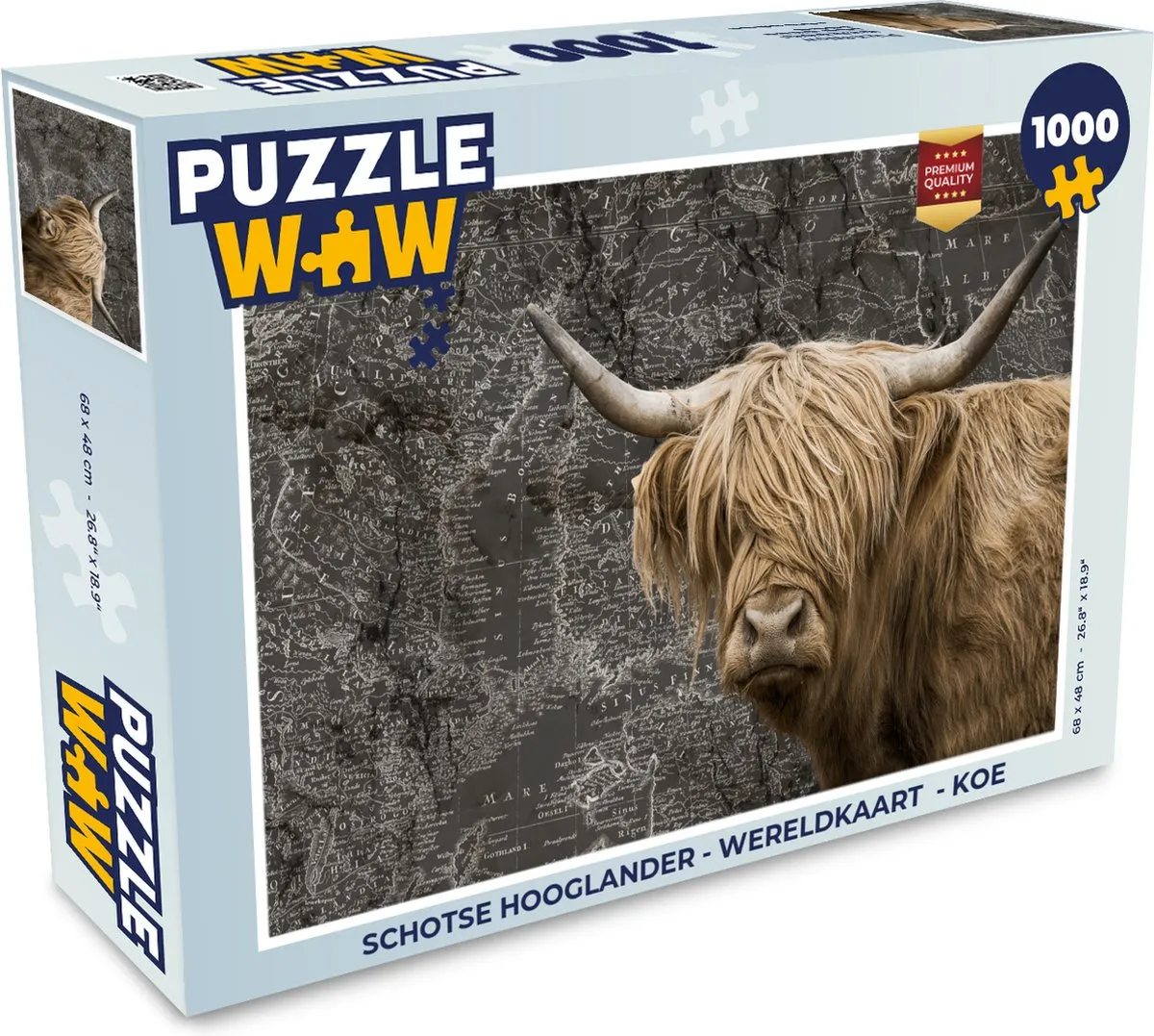 PuzzleWow Schotse Hooglander Wereldkaart Legpuzzel 1000 Stuks