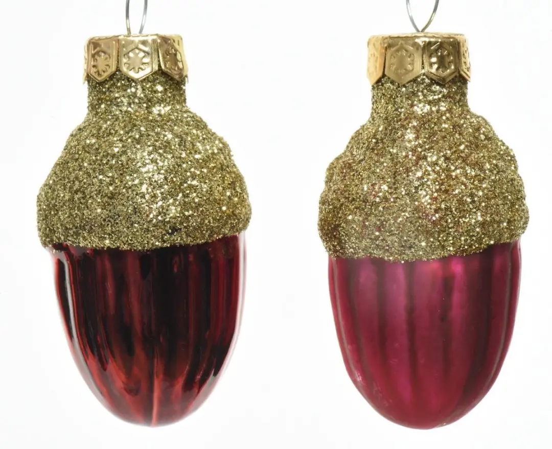 Decoris Eikel Glas Glans-Mat Glitter Ossenbloed dia3x4cm