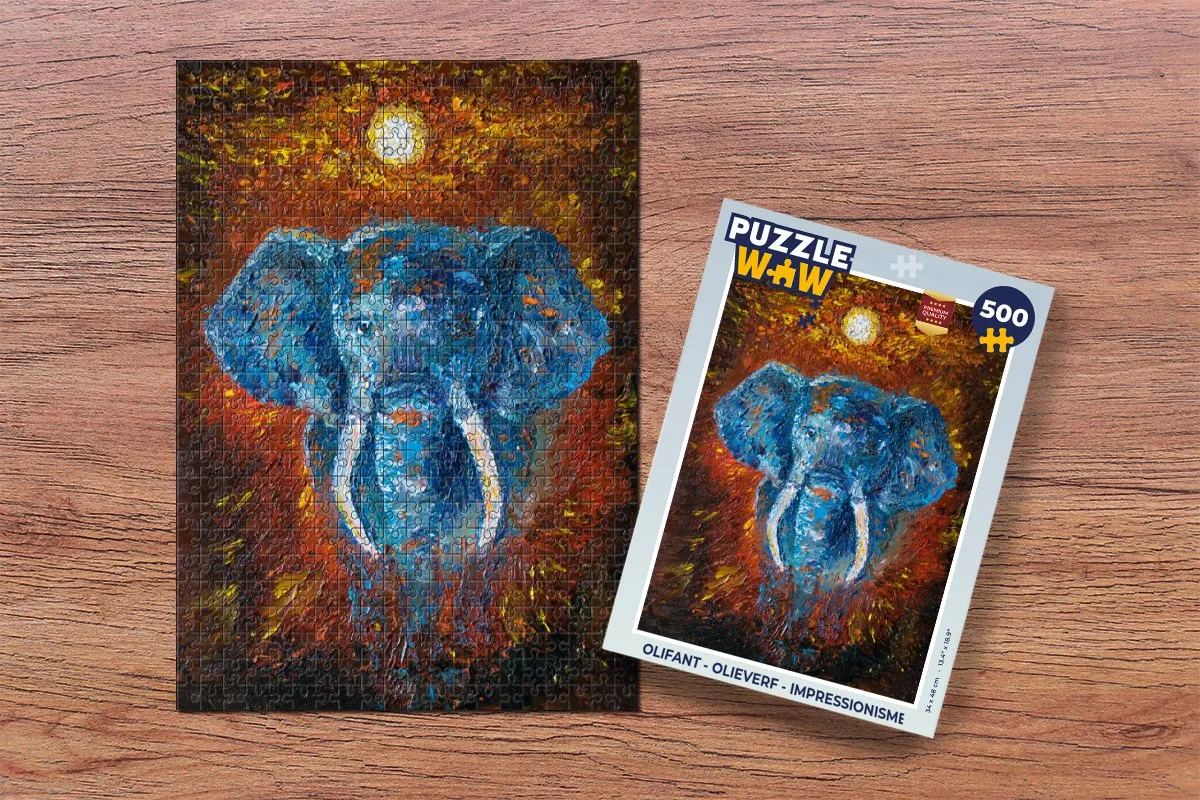 PuzzleWow Impressionisme Olifant Legpuzzel 500 Stuks - Multicolor