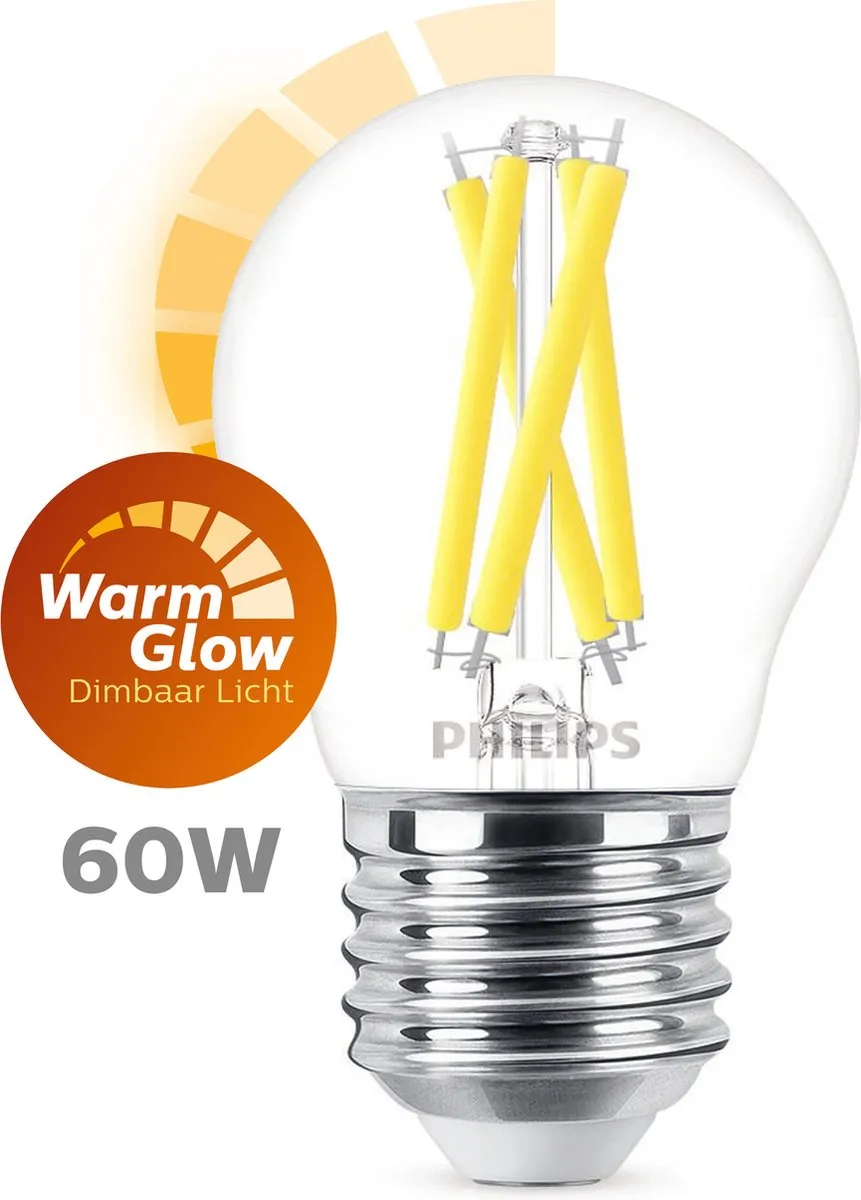 Philips LED Kogellamp Transparant 60W E27 - Warmwit