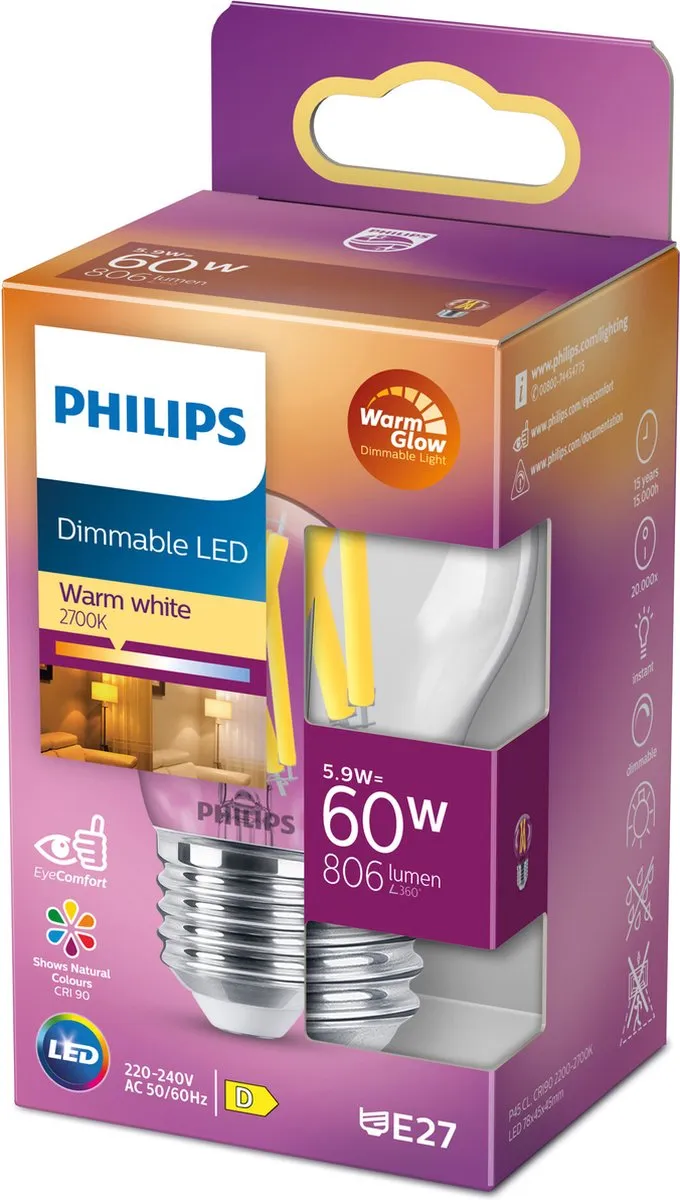Philips LED Kogellamp Transparant 60W E27