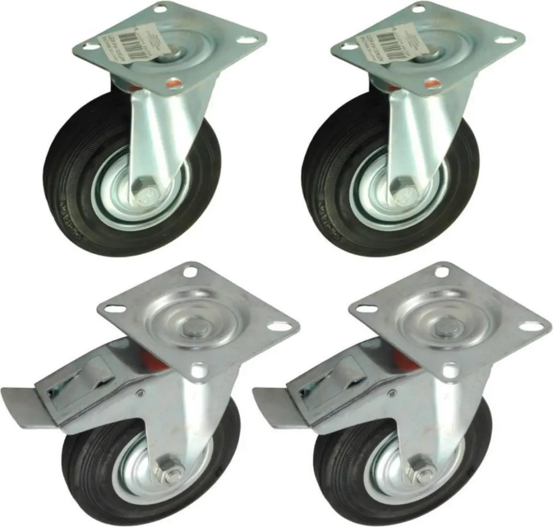 Set van 4 Zwenkwielen Transportwielen 125mm