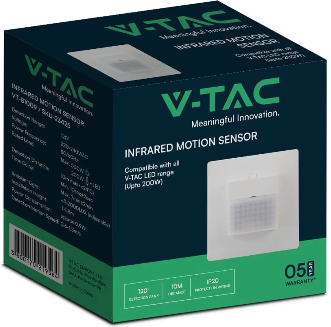 V-TAC VT-81009 Infrarood Bewegingssensor - IP20 - Wit - afbeelding 4 van 6