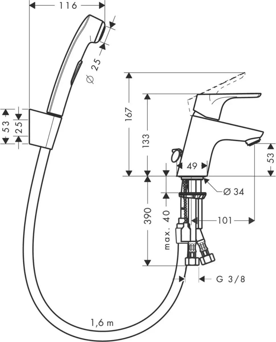 Hansgrohe Focus Bidetkraan met Handdouche - Chroom - afbeelding 3 van 6