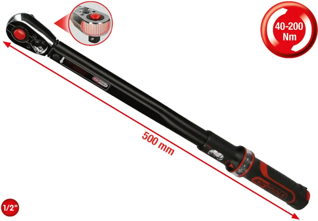 KS Tools ERGOTORQUE Momentsleutel 1/2" 40-200Nm - afbeelding 3 van 6