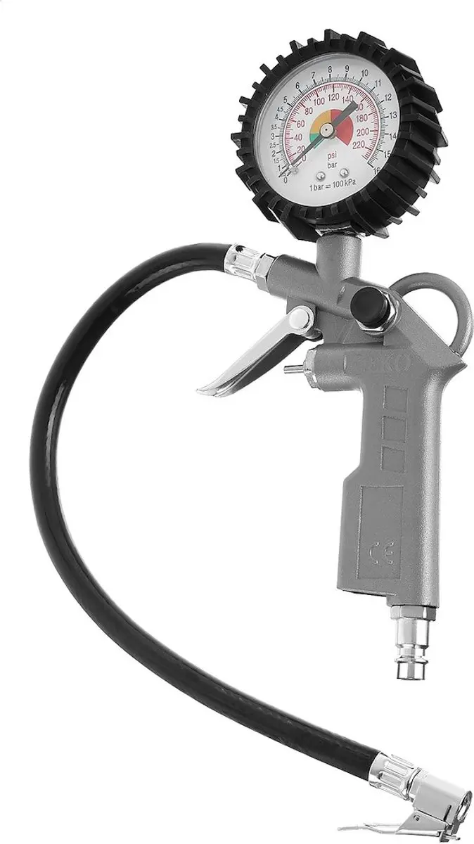 GEKO Bandenpomp met manometer - schokbestendige behuizing - 0-16 bar - 370 mm slang - afbeelding 4 van 6