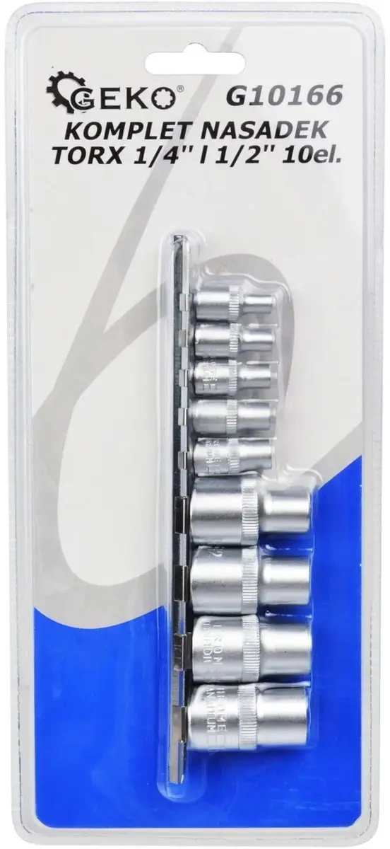 GEKO TORX dopsleutelset - CrV staal - E4-E16 - 9-delig - Met railhouder - afbeelding 2 van 6