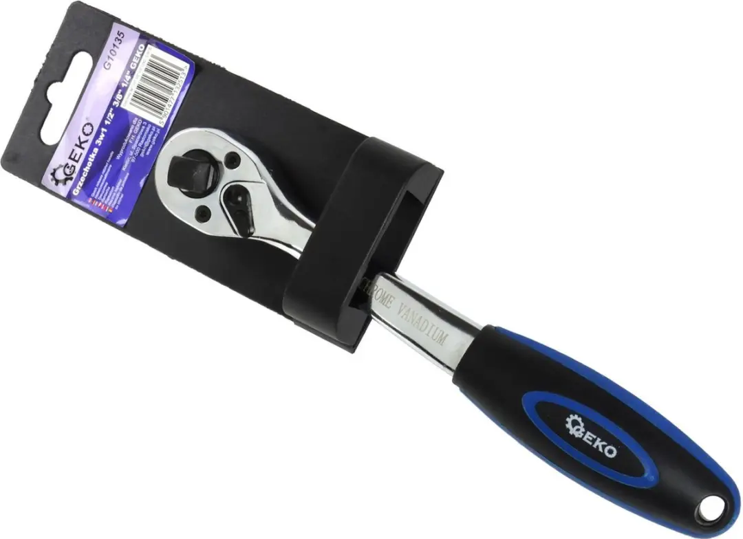 GEKO 3-in-1 Ratel 1/4" 3/8" 1/2" - 72-tands - 205mm - afbeelding 4 van 6