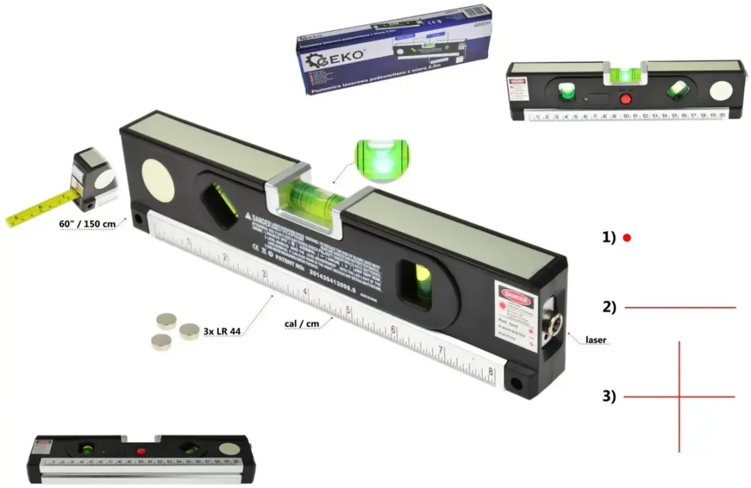 GEKO Laserwaterpas 1,5m met meetlint