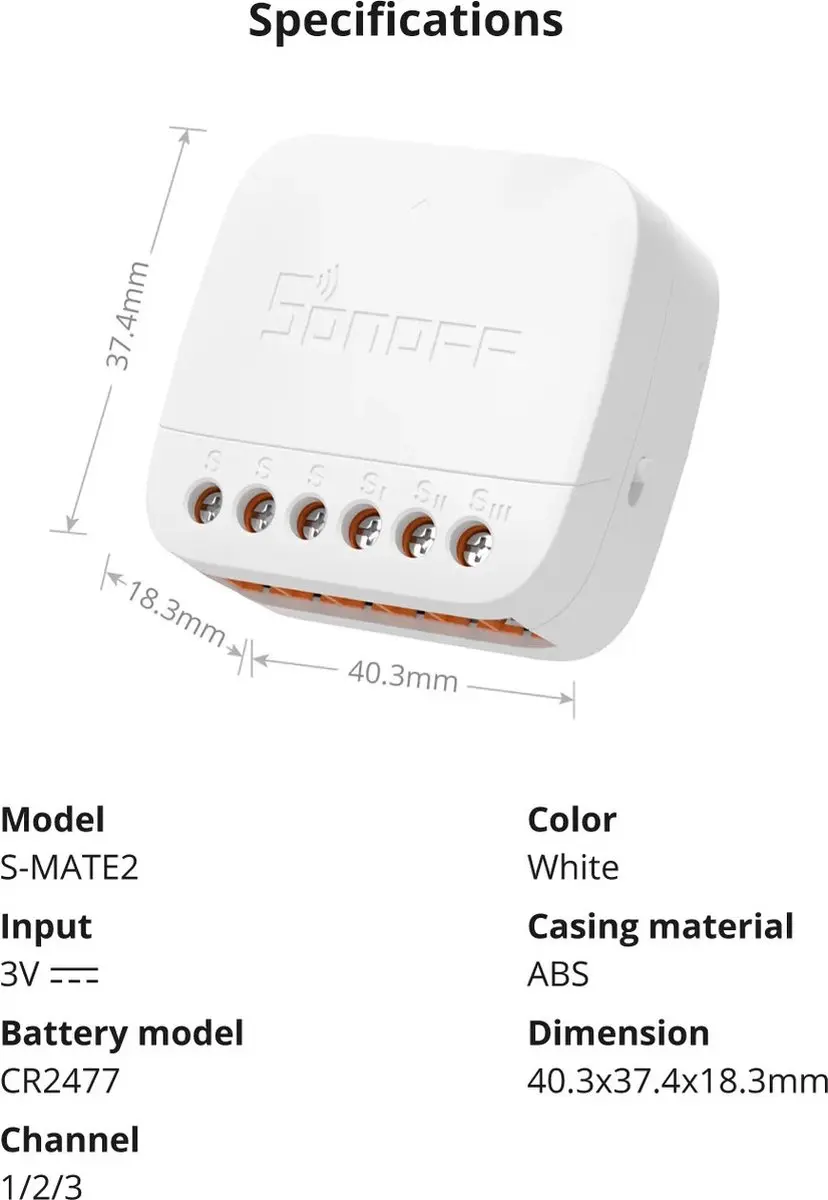 Sonoff S-MATE2 Schakelaandrijving - Wit - afbeelding 3 van 6