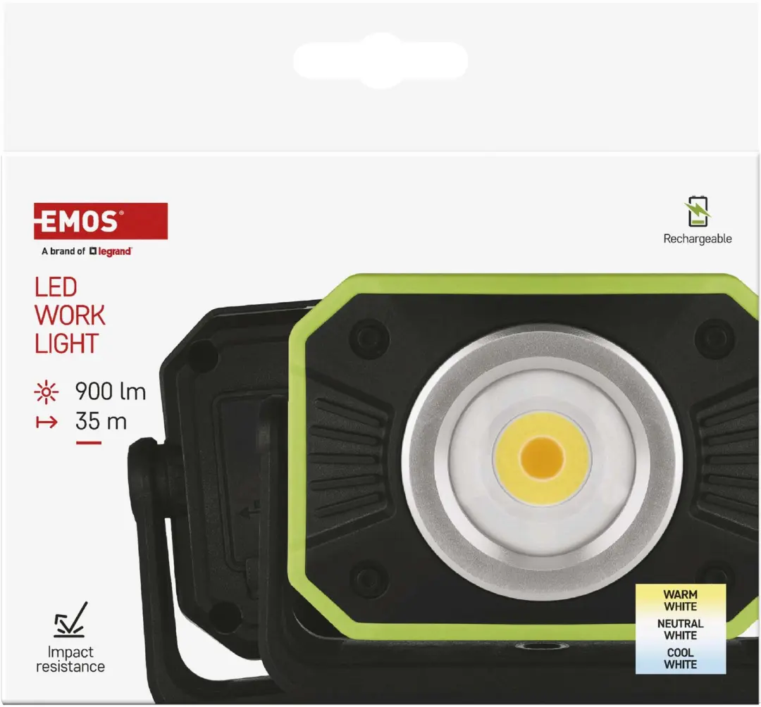EMOS COB LED-werklamp met oplaadfunctie, 900 lm, 4400 mAh, P4542 - afbeelding 2 van 6
