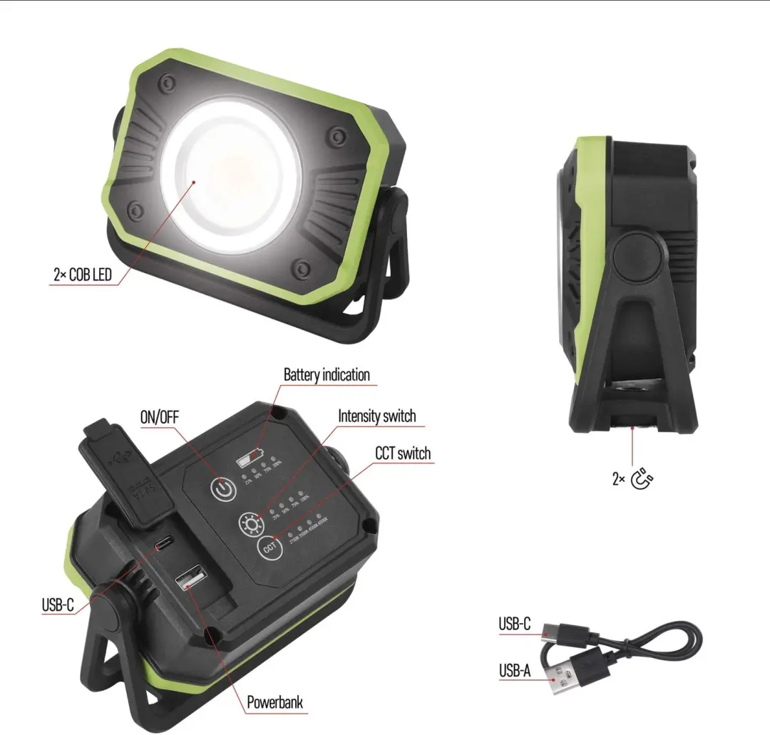 EMOS COB LED-werklamp met oplaadfunctie, 900 lm, 4400 mAh, P4542 - afbeelding 6 van 6