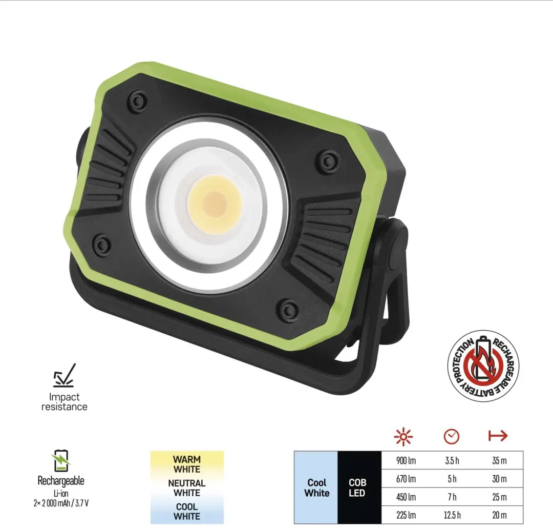 EMOS COB LED-werklamp met oplaadfunctie, 900 lm, 4400 mAh, P4542 - afbeelding 3 van 6