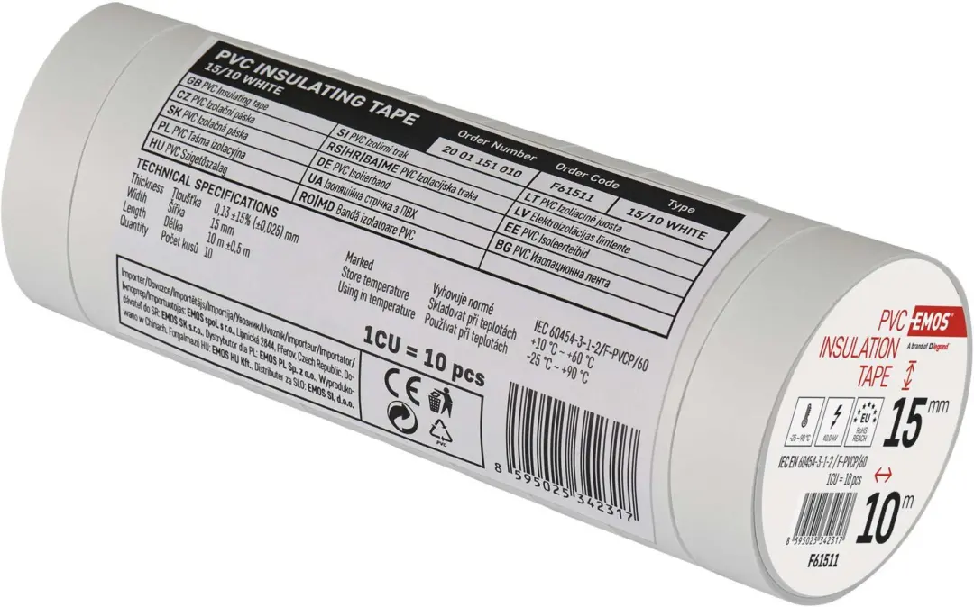 Emos PVC Isolatietape 15mm/10m - Wit, 10 Stuks - afbeelding 2 van 6