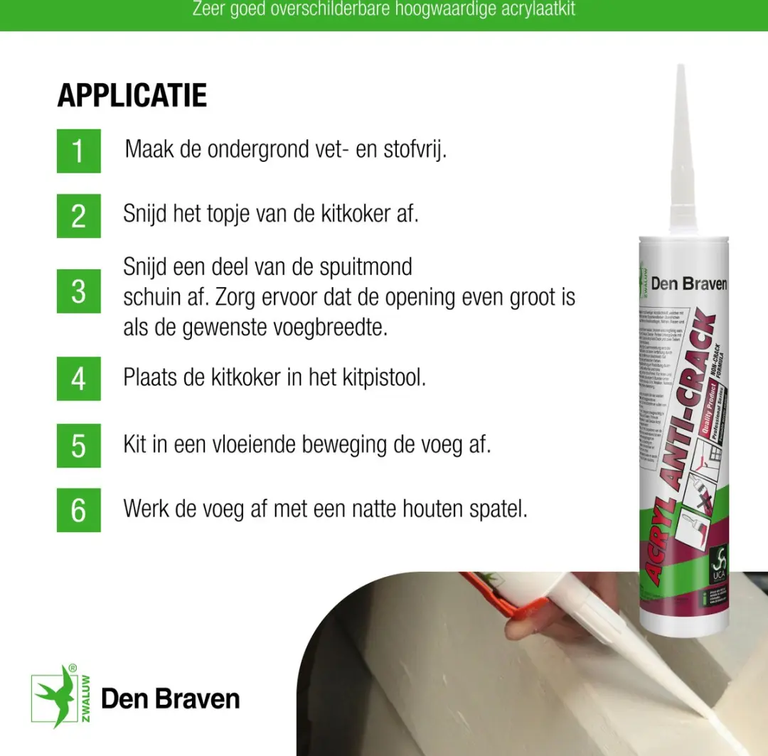 Zwaluw Acrylaatkit Anti-Crack wit - 310ml - afbeelding 6 van 6