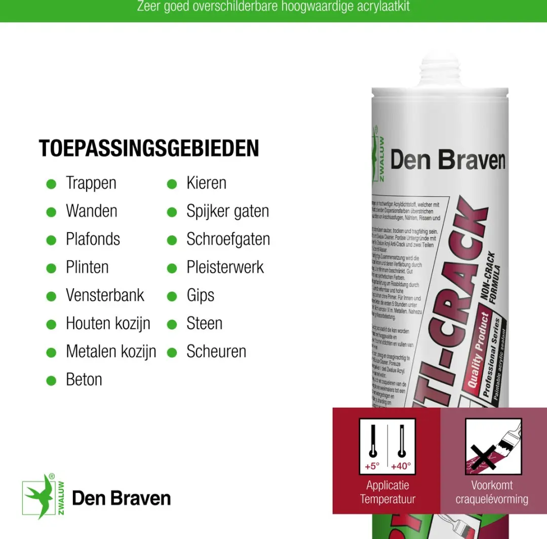 Zwaluw Acrylaatkit Anti-Crack wit - 310ml - afbeelding 3 van 6