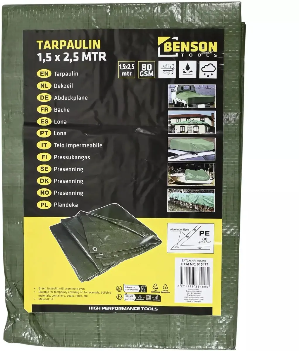 Benson Dekzeil 1,5x 2,5 mtr groen
