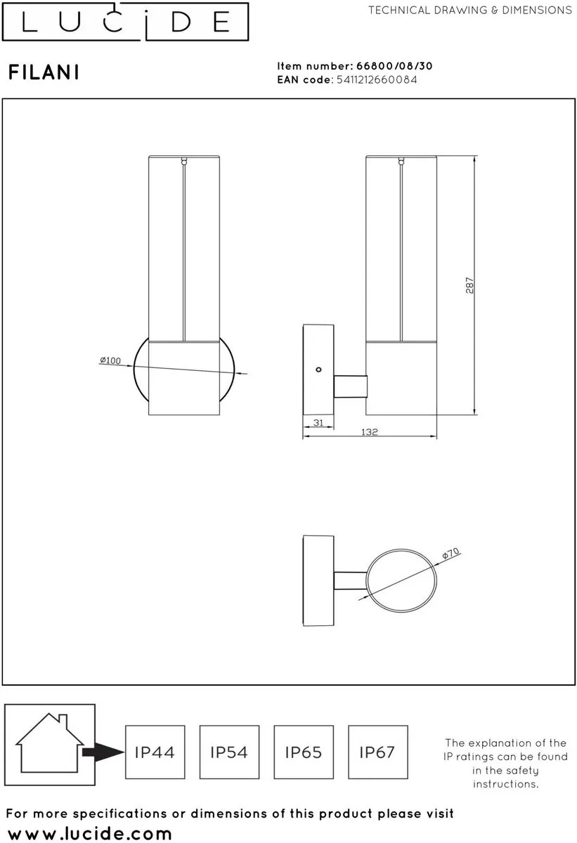 Lucide FILANI Wandlamp LED 8W 2700K - Zwart