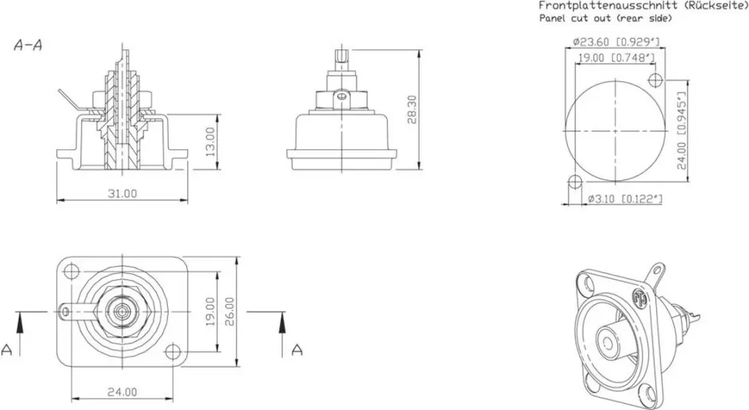Neutrik NF2D2 Cinch-connector Flensbus - Zilver/Rood - afbeelding 3 van 3