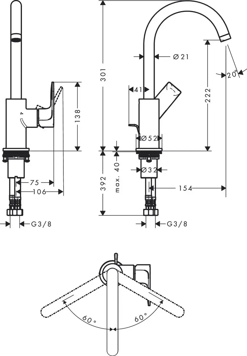 Hansgrohe Rebris E 72576670 Wastafelmengkraan