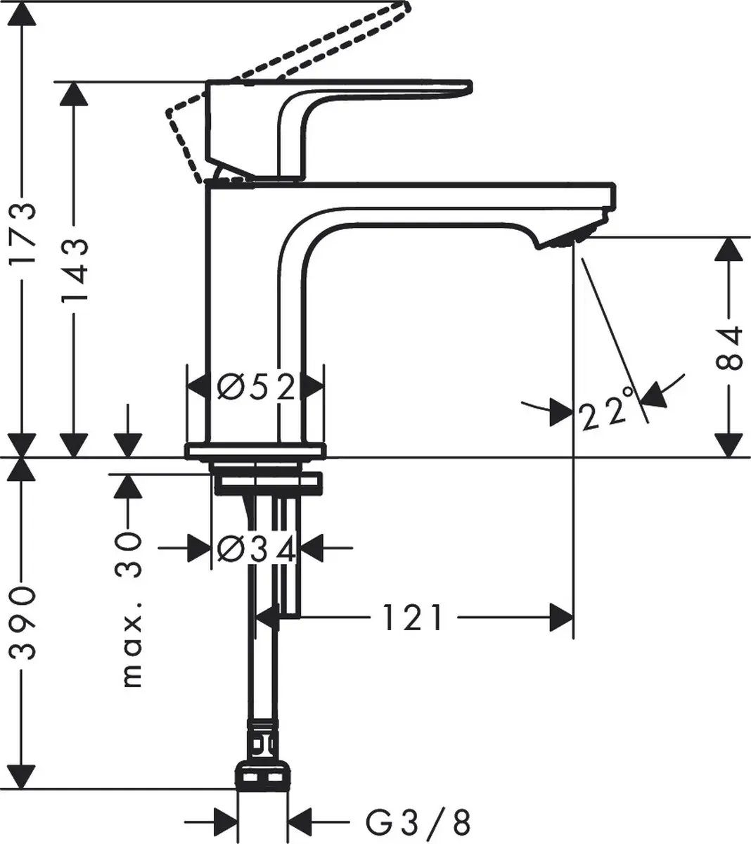 Hansgrohe Rebris S Fonteinkraan 80mm - Chroom - afbeelding 5 van 6