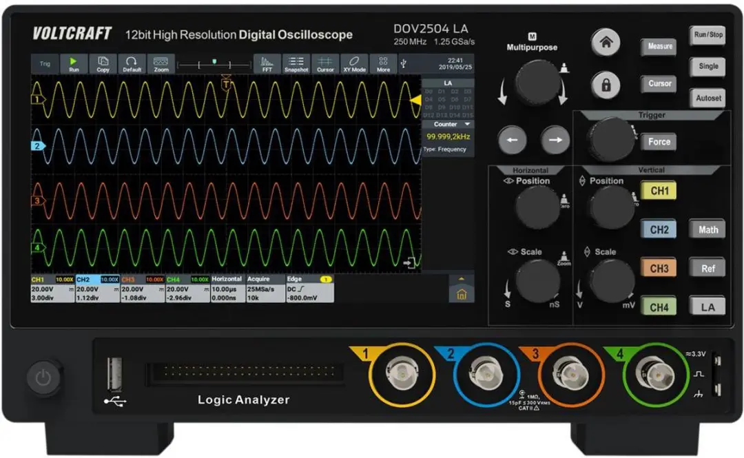 Voltcraft DOV2504 LA Digitale oscilloscoop 250MHz 4-kanaals