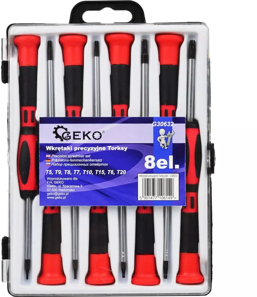 GEKO Elektrische precisieschroevendraaierset - 8-delig - CRV staal - Voor smartphones - Kleurgecodeerd - afbeelding 2 van 3