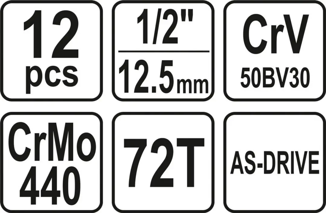 Yato YT-38671 Ratel Dopsleutelset 1/2" - 12-delig - afbeelding 2 van 6