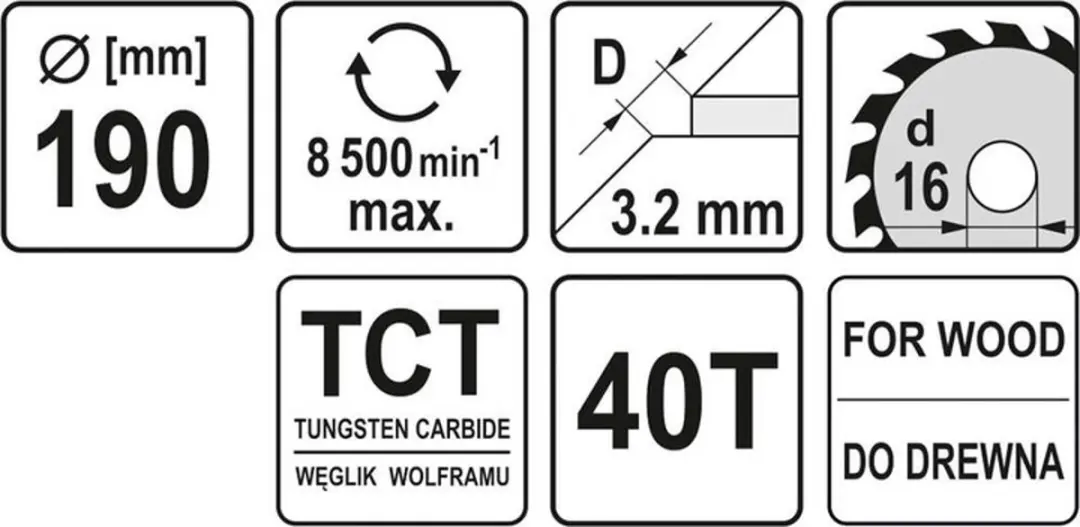 YATO YT-60633 Cirkelzaagblad Ø190mm - Binnendiameter 16mm - afbeelding 2 van 2