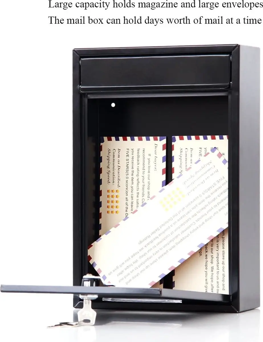 Vorel Brievenbus met 2 sleutels - 360x260x80mm - Zwart - afbeelding 5 van 6