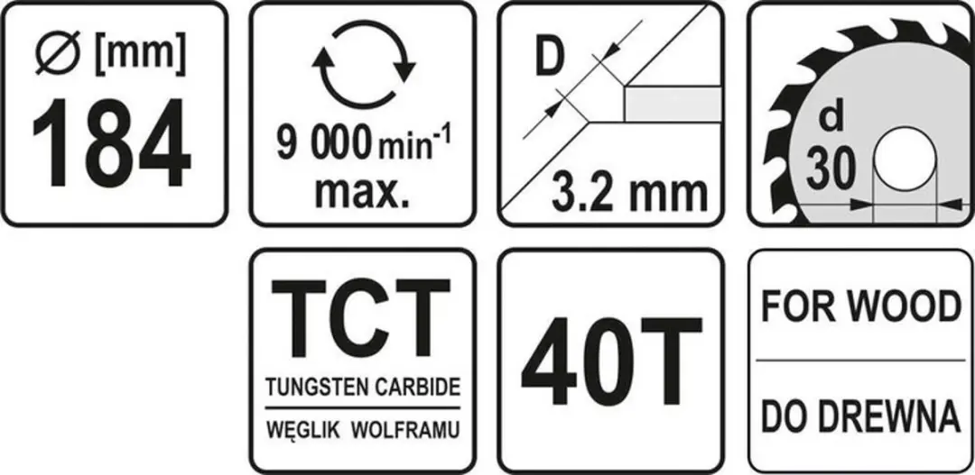Yato YT-6061 Cirkelzaagblad 184x40T 30mm - afbeelding 2 van 2