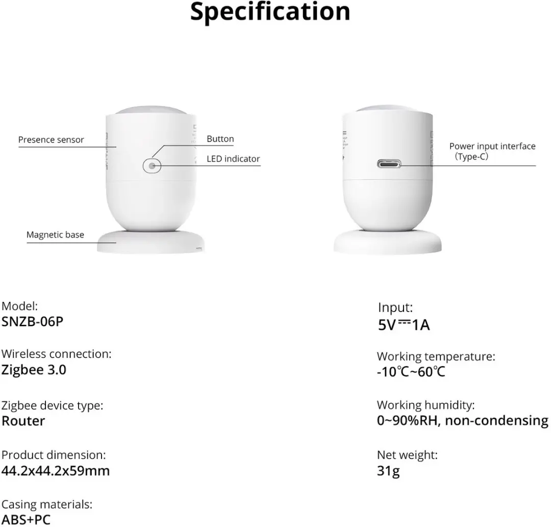 Sonoff SNZB-06P ZigBee Bewegingssensor - Zwart - afbeelding 2 van 6