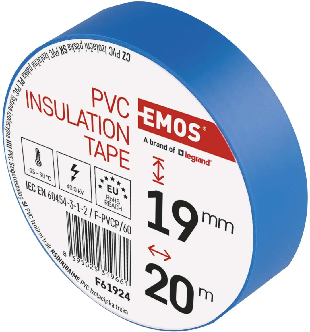 Emos PVC Isolatietape 19mm x 20m - Blauw - afbeelding 3 van 6