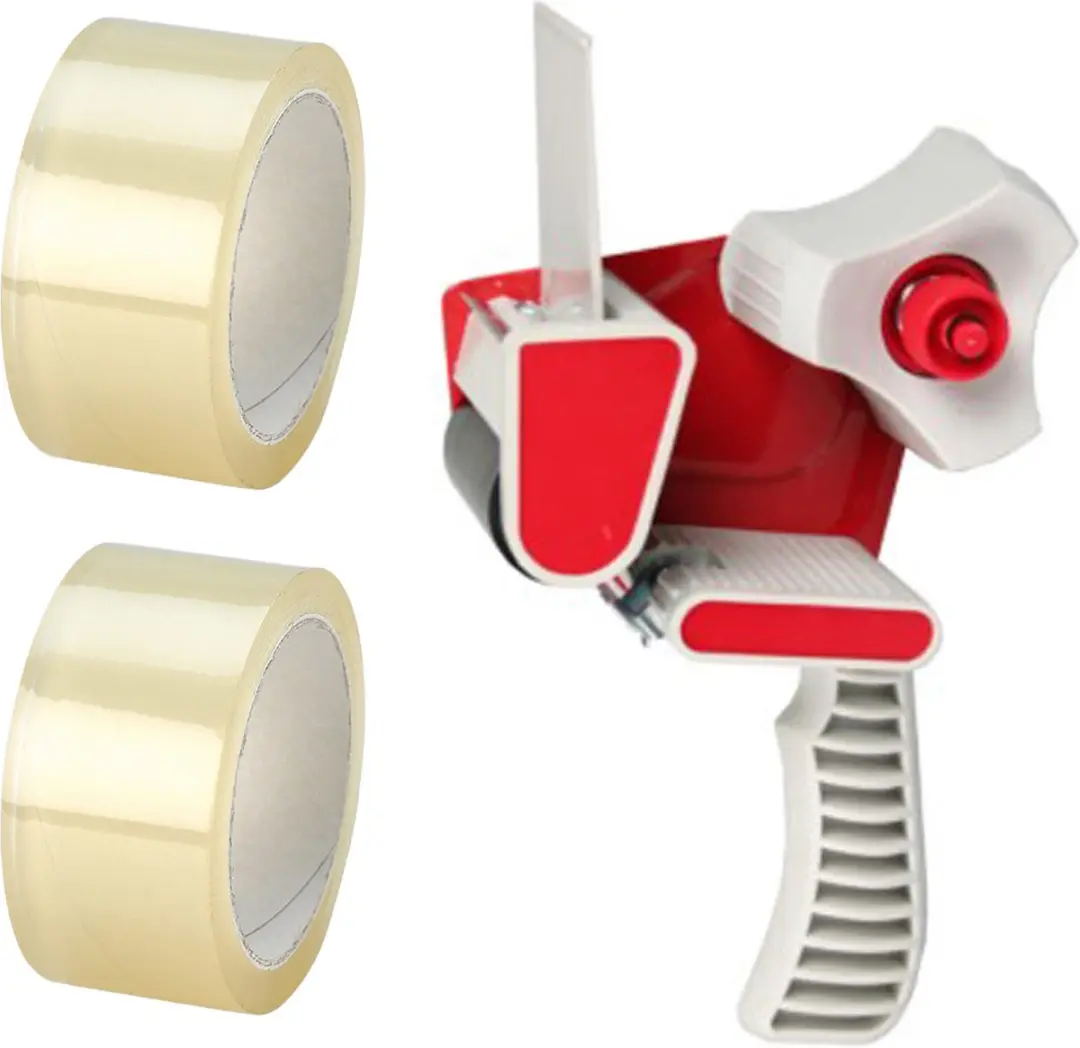 Benson Tape dispenser/tape afroller/taperoller met 2x stuks Verpakkingstape 50mm