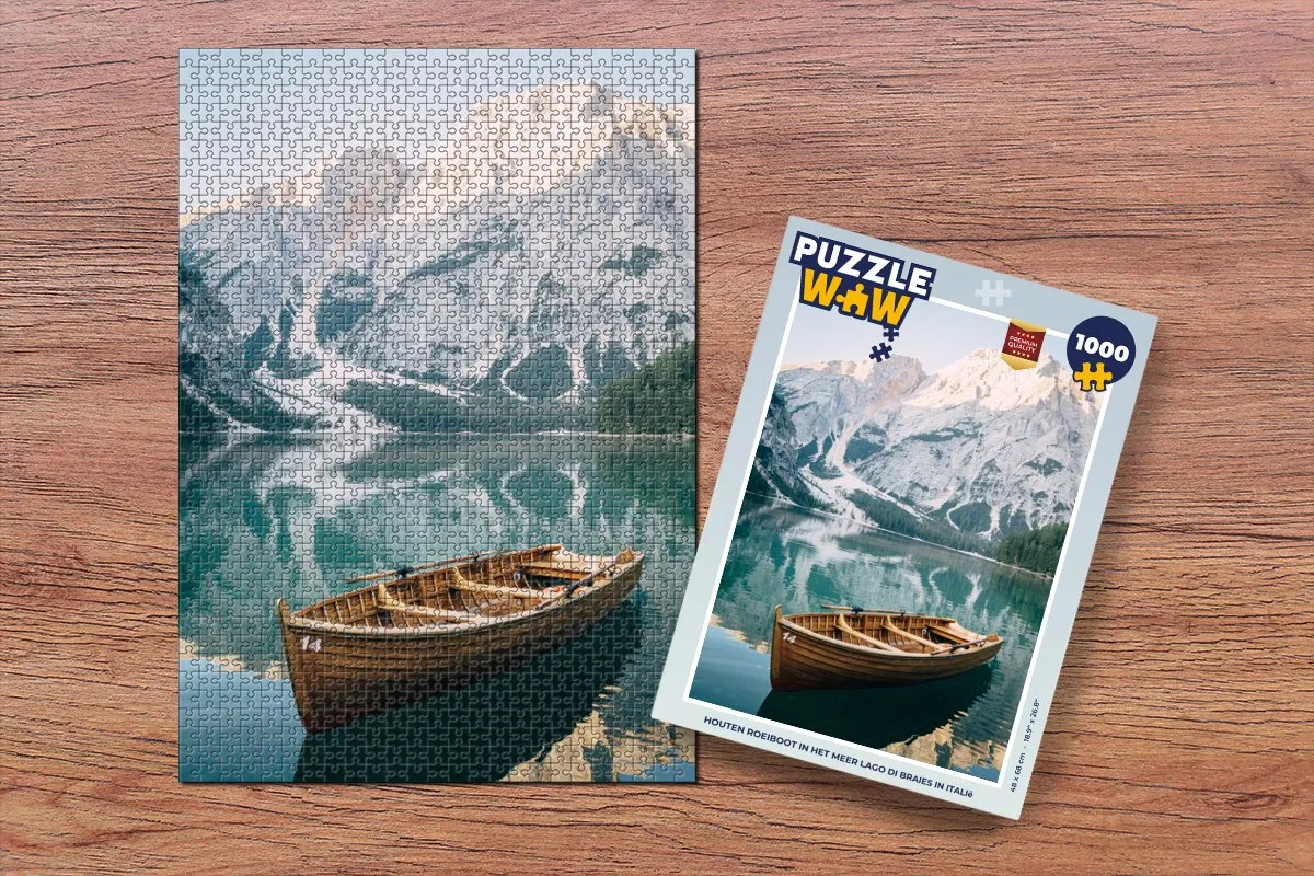 PuzzleWow Legpuzzel Lago di Braies Houten Roeiboot 1000 Stuks - Multicolor