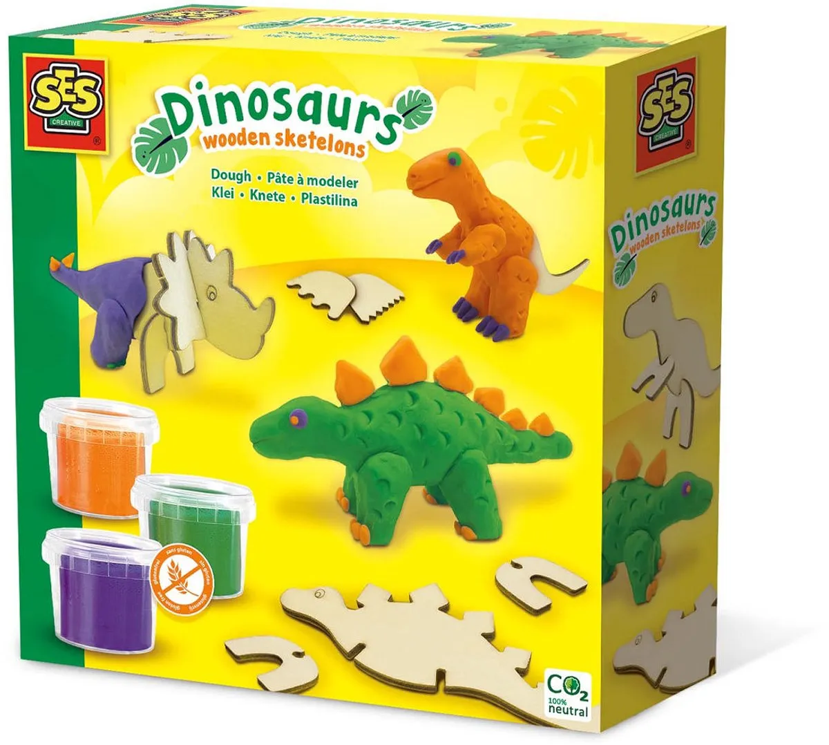 SES Creative Dinosaurs Klei Set - 4 Stuks - Vegan & Glutenvrij