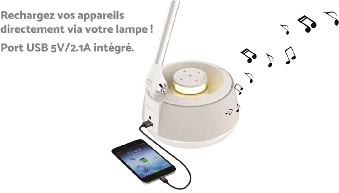 Lexibook BTL030 Bluetooth Luidspreker LED Bureaulamp - Wit - afbeelding 2 van 6