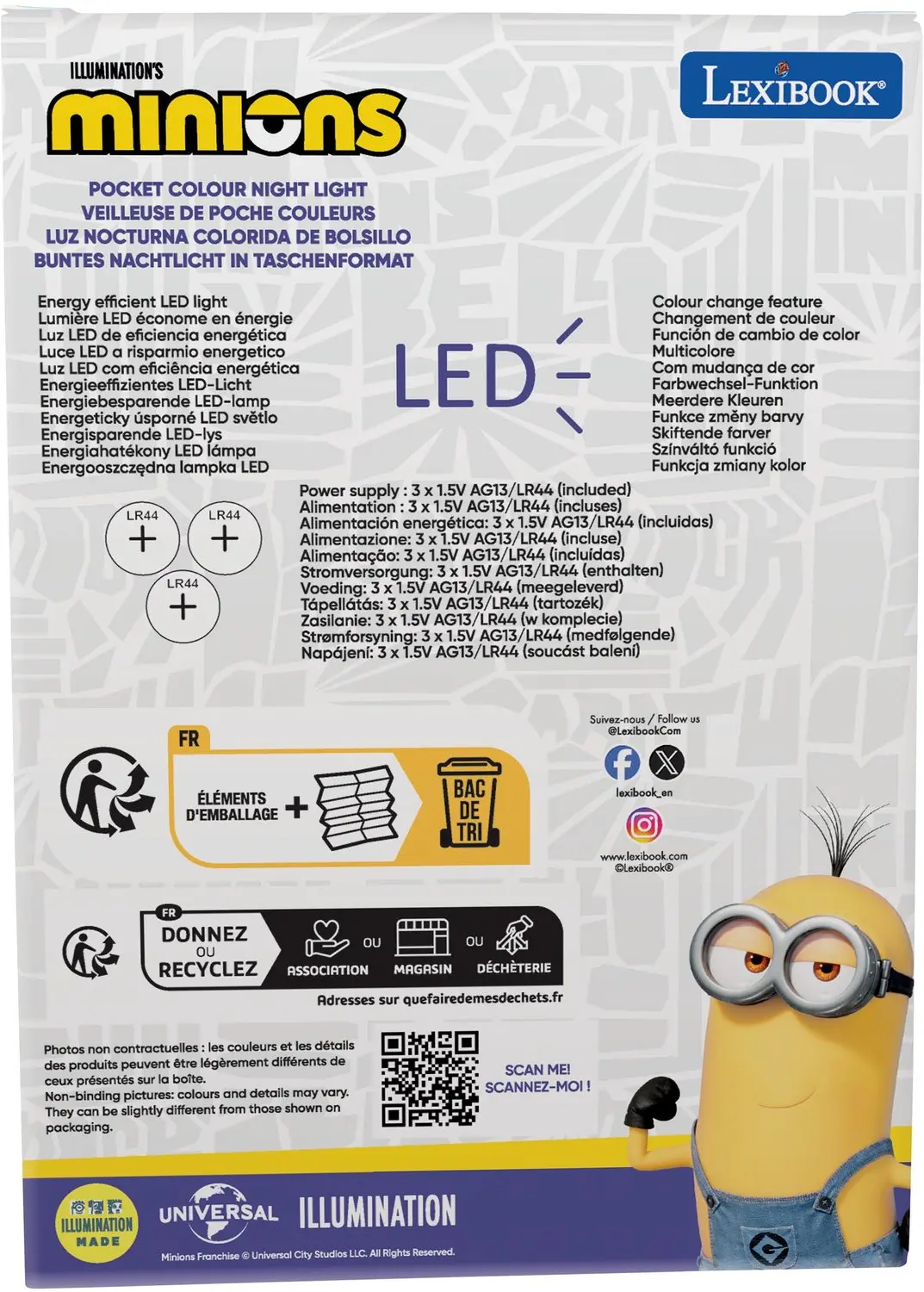 Lexibook Minions Bob 3D LED Nachtlampje ca. 13cm - afbeelding 5 van 6