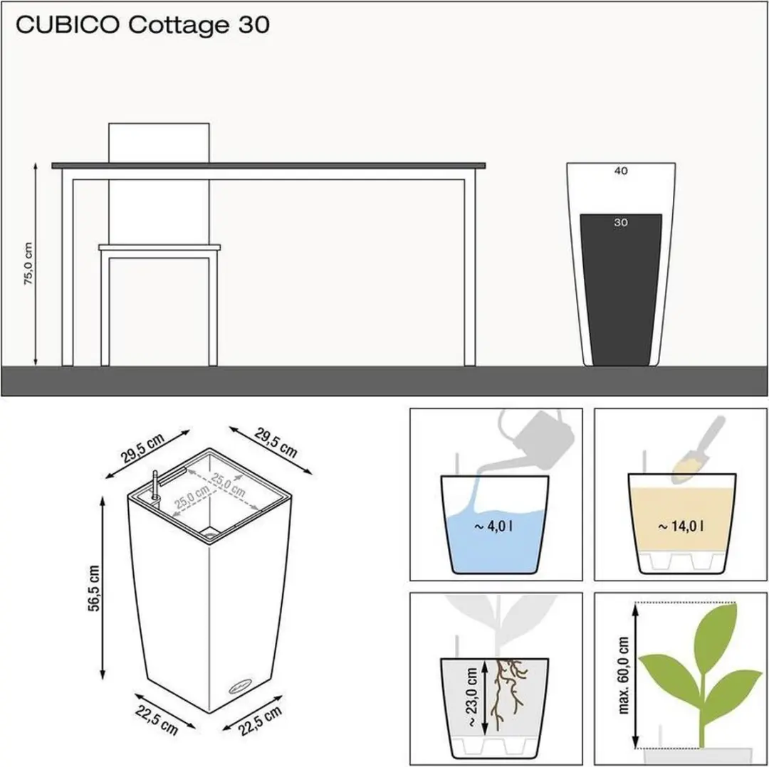 Lechuza Cubico Cottage Plantenbak - 14 l - Wit - afbeelding 3 van 6