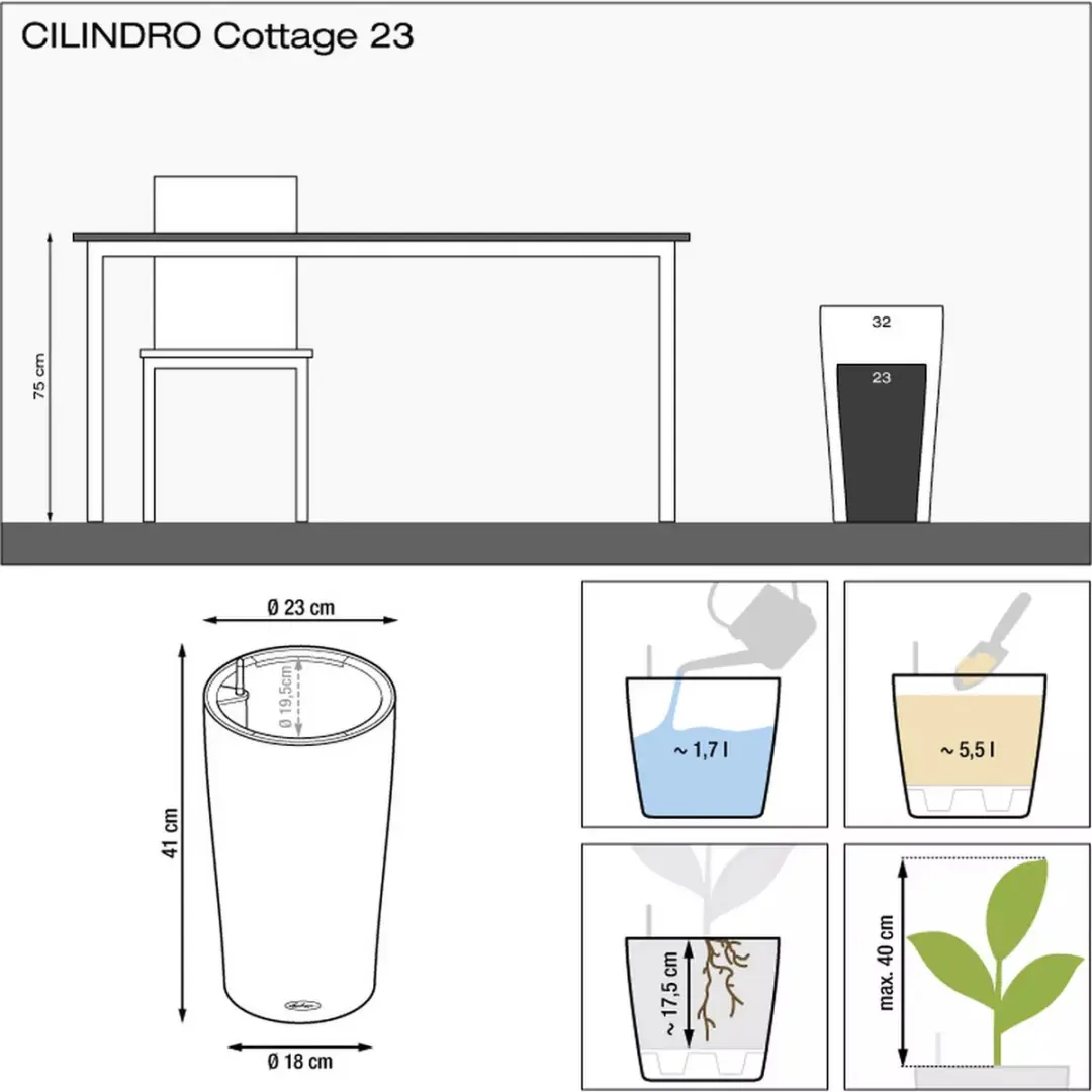 Lechuza CILINDRO Cottage 23 Plantenbak - Wit - afbeelding 3 van 6