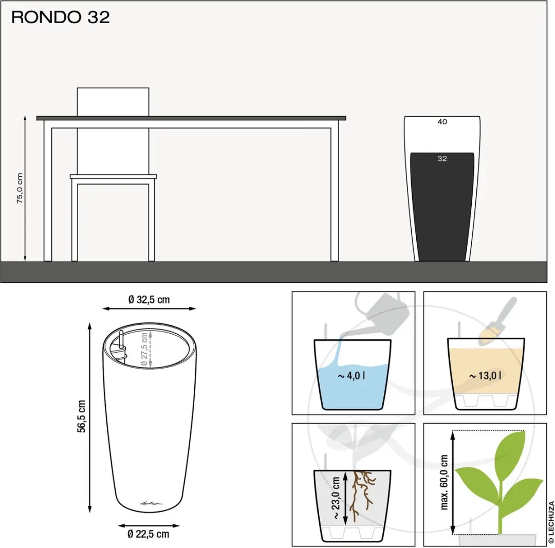 Lechuza Rondo Premium 32 Plantenbak - 13l - Antraciet Metallic - afbeelding 2 van 6