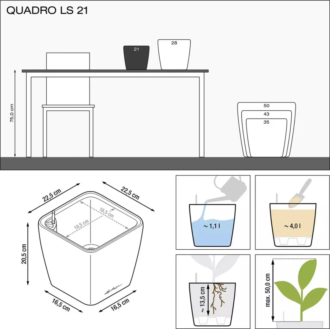 Lechuza Quadro Premium LS 21 Plantenbak - 4 l - afbeelding 3 van 6