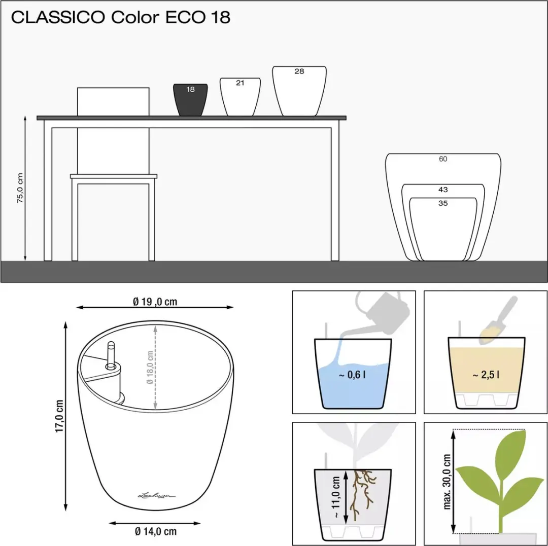 Lechuza Classico Color ECO 18 Plantenbak - Lichtgrijs - afbeelding 3 van 6
