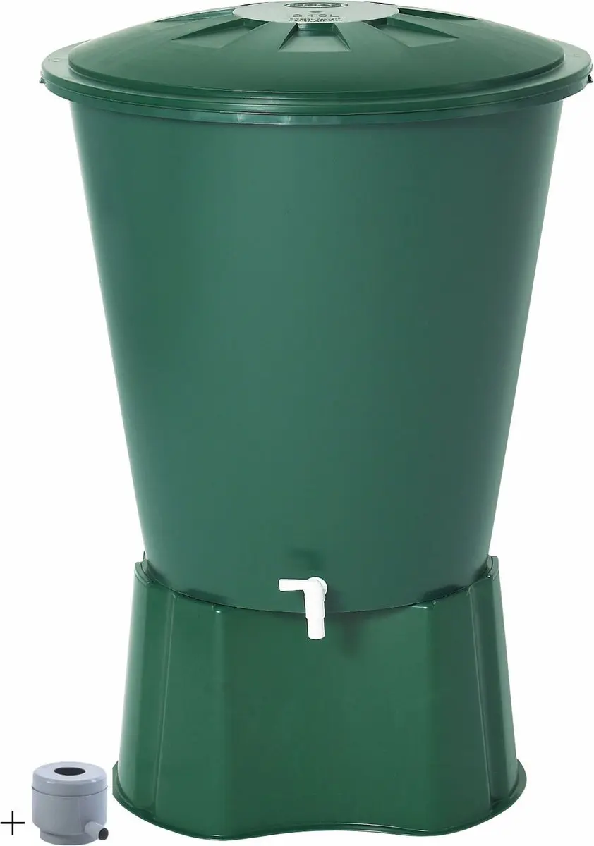 Graf regenton rond 310 L-groen-met kraantje-met voet-met vulautomaat voor ronde
