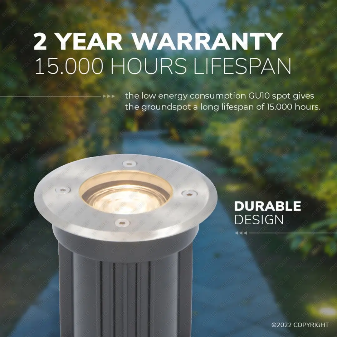 V-tac LED Grondspot Dimbaar Rond RVS 5W 2700K IP65 - afbeelding 5 van 6