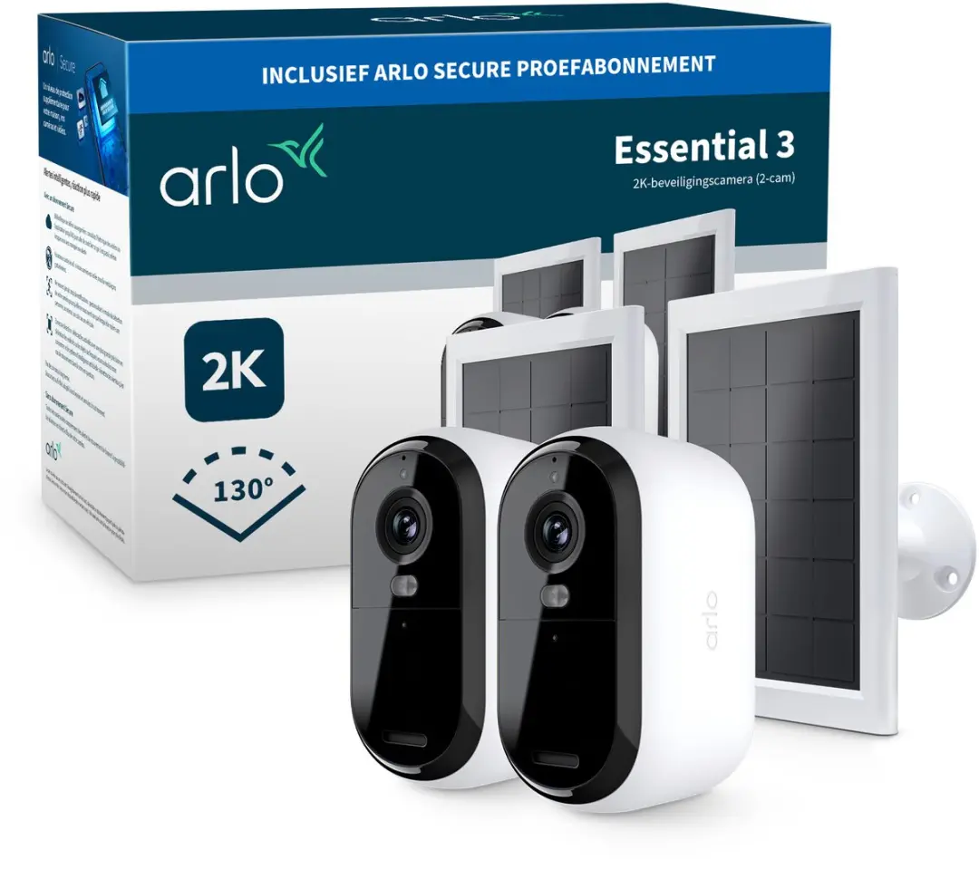 Arlo Essential 3 2K beveiligingscamera met zonnepaneel