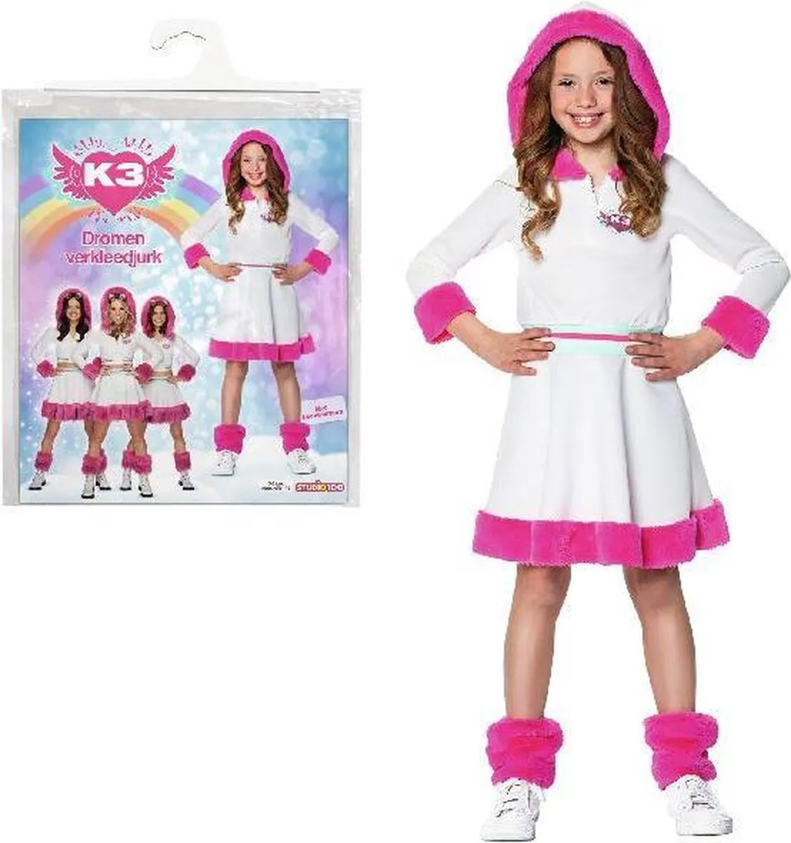 K3 Verkleedjurk Dromen 6-8 jaar - Maat 134 - Wit/Roze